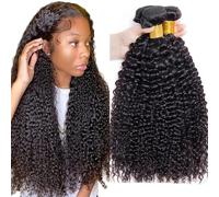 Huarisi Kinky Curly 3 Bundles (20 22 24 inch), Brazilian Human Hair Curly Weaves, 10A Unprocessed Curly Virgin Hair Bundles Real Hair Extensions for Black Women Sew in Double Weft