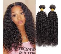 Huarisi Kinky Curly Human Hair Bundles, Brazilian Curly 2 Bundles 12 14 inch, Virgin Brazilian Hair Curly Weaves, 10A Remy Hair Extensions for Black Women 100g/pc