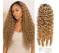 Huarisi Pre-Separated Burmese Curly Crochet Human Hair Blonde 22 inch 50g | Honey Blonde Knotless Curly Feather Crochet Hair Extensions for Black Women Pre-looped Braiding #27 Lightweight