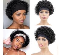 Huarisi Short Curly Pixie Cut Wigs for Women Human Hair Black Headband Bob Wig Glueless None Lace Wear and Go 1B Natural Looking 6 inch Breathable Bouncy Curls Daily Use