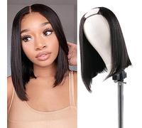Huarisi U part Bob Wig Human Hair for Black Women 12 inch 8a Straight Hair Wigs No Lace No Bangs with Clips in Extensions Natural Colour