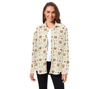 huarong Camisa de pana versátil de manga larga para hombre y mujer | Camisa abotonada, ajuste regular, estampado novedoso, camisas con cuello para oficina y negocios, estilo de principios de