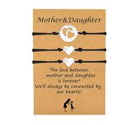 HUASAI Juego de 2 pulseras para madre e hija con corazón a juego con tarjeta para mujeres, mamá e hija, L, Latón, No es una piedra preciosa