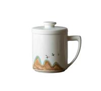 Huashan - Taza de cerámica de jade de oveja con tapa, taza de filtro de personalidad simple