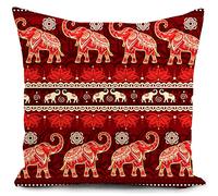 HUASHUZI Fundas Cojines 40x40 Elefantes etnicos Rojo India Cojines Sofa Decorativos Salon Regalo Mujer Funda cojin 40 x 40 cm almofadas Dormitorio Decoracion hogar
