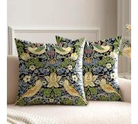 HUASHUZI Fundas de Cojín William Morris 45x45cm Regalos para Mujeres Strawberry Thief Decoraciones Funda de Almohada Decorativa con Patrón de Doble Cara Juego de 2 Decoración del Hogar para Sofá Banco
