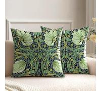 HUASHUZI Fundas de Cojín William Morris 50x50cm Decoraciones de Hojas Verdes Patrón de Doble Cara Juego de 2 Fundas de Almohada Decoración del Hogar para Sofá Banco Diván