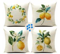 HUASHUZI Fundas de Cojines Exterior Impermeable limón Frutas Verano Juego de 4 Funda de Almohadas Funda cojin Decoracion Cojines jardín al Aire Libre Sala Sofa Decorativos 45x45cm Suave, cómoda