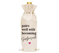 Huastatewolf Bolsa de vino para padrinos - Funda de arpillera para botella de vino, bolsa de regalo para padrino - 1 bolsa de vino (C19)