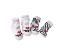 HUATEEN Calcetines Bebé 0-3 Meses,2 Pares Antideslizantes Calcetines Bebe Diseño Mamá & Papá con Corazones,Algodón Suave para Recién Nacidos (Niña/Niño) - Regalo Práctico para Padres,Baby Shower
