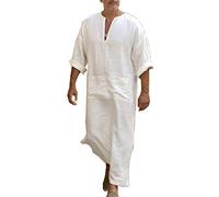 Huateng Hombre Casual étnico musulmán Thobe, Ropa de Cama Kaftan Medio Oriente Saudita árabe Vestidos con Bolsillos