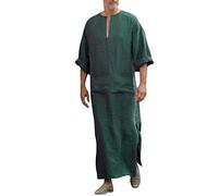 Huateng Hombre Casual étnico musulmán Thobe, Ropa de Cama Kaftan Medio Oriente Saudita árabe Vestidos con Bolsillos