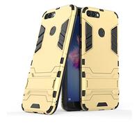Huawei P Smart Funda, MHHQ 2in1 Armadura Combinación A Prueba de Choques Heavy Duty Escudo Cáscara Dura PC + Suave TPU Silicona Rubber Case Cover con soporte para Huawei P Smart -Gold