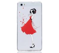 Huawei P8 Lite Funda, CHcase Christmas Series Transparente Silicona TPU de Flexibilidad Carcasa Case Bumper Ultra Delgado Espalda Case Cover para Huawei P8 Lite -Red dress girl