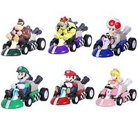 HUAWELL Super Mario Kart Vehículos de Juguete con Retroceso Motocicleta Luigi Yoshi Sapo Princesa Melocotón Burro Kong 6,35 cm para Niños+ Regalo (6 Piezas)