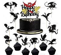 Huaxintoys 25 Piezas DecoracióN para Tartas de DragóN Negro, Dragon Cupcake Topper, Decoracion de Purpurin Torta Dragon, DecoracióN de Tartas para DecoracióN de Fiesta Temática de Dragón