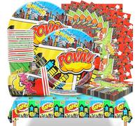 Huaxintoys Superhéroes Party Supplies,Vajilla de Fiesta de Superhéroes Incluir 20 Platos Cumpleaños,20 Servilletas,20 Vasos y 1 Mantel para Temática de Superhéroes Cumpleaños