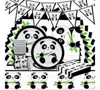 Huaxintoys Vajilla De Fiesta Panda 62Pedazo, Vajilla con temática de panda,Set de Decoración de Cumpleaños Panda Vajilla, Decoraciones Fiesta Cumpleaños Panda, para Fiesta de Cumpleaños Vajilla.