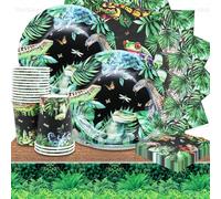 Huaxintoys Vajilla para Fiesta de Reptiles 53 Piezas, Decoraciones de Fiesta de Reptiles, Camaleón, Cocodrilos, Lagartos, Serpiente, Platos, Tazas, Servilletas y Mantel Adecuado para Tema de Jungla
