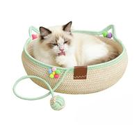 Huayeex Cama para Gatos Indoor | Cesta de Mimbre Lavable para Gatitos con Pelota de,Rascador Tipo para Gatos,para Hogar Rústico, Salón, Dormitorio, Balcón, Estudio, Residencia Estudiantil