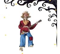 Huayeex Esqueletos para Halloween,Esqueletos Animados Graciosos Duelo De Banjo | Decoración Articulada con Ojos Que Brillan y Música para Jardín Pasarela Fondo Fotográfico Porche Casa Encantada