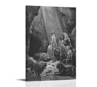 HUAYEQWHELH Póster estético de Daniel in The Den of Lions de Gustave Dore, pintura decorativa para pared, lienzo vintage para sala de estar, dormitorio, 50 x 75 cm, estilo marco