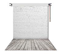 HUAYI 150x220cm Pared de ladrillo Blanco con Piso de Madera Gris fotografía telón de Fondo Vinilo Foto Fondo D-2504