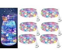 Huayifa Cadena de luces LED, 6 x Guirnaldas de luces a pilas, alambre plateado cadenas de 2 metros 20 LEDs,para decorar dormitorios,jardines,fiestas,Navidad,Halloween,bodas y más(color)