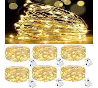 Huayifa Cadena de luces LED, 6 x Guirnaldas de luces a pilas, alambre plateado cadenas de 2 metros 20 LEDs,para decorar dormitorios,jardines,fiestas,Navidad,Halloween,bodas y más(Blanco cálido)