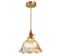 HUAYUSEDF Lámpara colgante japonesa vintage de latón y cristal con forma flor, lámpara techo E27 un solo cabezal for porche balcón, solución iluminación for el hogar (transparente, pequeña)(Clear,L)
