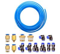 HUAZIZ 10 meter Manguera Aire Poliuretano, 5Mm Aire de PU Tubo Manguera Azul + 14Pcs 5Mm Air Push Quick Fittings,Conectores Neumáticos de Aire Impresora, Conexión Rápida de Tuberías de Aire