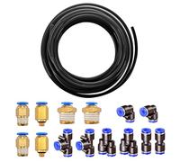 HUAZIZ 10m Manguera Aire Poliuretano, 4mm Aire de PU Tubo Manguera Negro + 14Pcs 4mm Air Push Quick Fittings,Conectores Neumáticos de Aire Impresora, Conexión Rápida de Tuberías de Aire