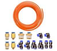 HUAZIZ 10m Manguera Aire Poliuretano, 4mm x2,5mm Aire de PU Tubo Manguera Naranj 14 Pcs Air Push Quick Fittings,Conectores Neumáticos de Aire Impresora, Conexión Rápida de Tuberías de Aire
