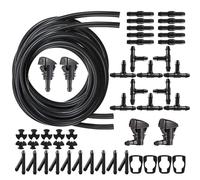 HUAZIZ 2 pcs 4m Juego de Manguera Limpiaparabrisas Coche Universal, con 30 Conector de Manguera +4 Pcs Boquilla de rociador, Manguera de Lavadora de Parabrisas, Parabrisas Coche Manguera, Negro