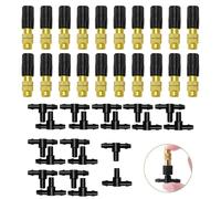 HUAZIZ 20 Piezas Pulverizador de Nebulización de Latón Ajustable, Aspersores Atomizadores, Boquilla Atomizadora de Cobre, con 20 Piezas T conector para Riego de Jardín Riego