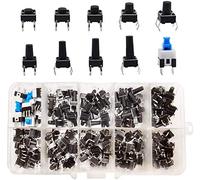 HUAZIZ 200Pcs Interruptor de Botón Táctil Micro Kit de Surtido de Tacto Momentáneo, Interruptor de Boton Momentaneo Tactil 4 pines(6 X 6, 7 X 7mm)