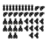 HUAZIZ 40 piezas de accesorios neumáticos de empuje para conectar, juego de accesorios neumáticos negros, 10 divisores, 10 codos, 10 piezas de té+10 piezas rectas (OD 6 mm)