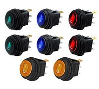 HUAZIZ 8 Piezas LED Interruptor Coche Rocker, 12V 20A Impermeable Interruptor Basculante Redondo LED 3 Pin 2 Posición ON/Off SPST para Coche, Barco, Camión, Remolque(Rojo/Verde/Amarillo/Azul)