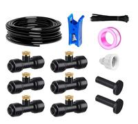 HUAZIZ Misters - Sistema de riego para terraza al aire libre, jardín, 10 m, manguera de niebla de 6 mm + 6 boquillas de niebla negras en T, sistema de niebla exterior para paisaje, cama de flores y