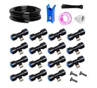 HUAZIZ Misters - Sistema de riego para terraza al aire libre, sistema de niebla, 20 m, 6 mm + 15 boquillas de niebla azul T, sistema de niebla exterior para paisaje, cama de flores y plantas de patio