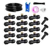 HUAZIZ Misters - Sistema de riego para terraza al aire libre, sistema de niebla, 20 m, 6 mm + 15 boquillas de niebla negras en T, sistema de niebla exterior para paisaje, cama de flores y plantas de