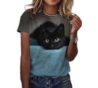 HuazomeeHZM 3D Impreso Lindo Gato Animal Camiseta para Las Mujeres Divertido Gato patrón de Verano Harajuku Cuello Redondo Flojo Tops de Manga Corta