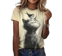 HuazomeeHZM 3D Impreso Lindo Gato Animal Camiseta para Las Mujeres Divertido Gato patrón de Verano Harajuku Cuello Redondo Flojo Tops de Manga Corta