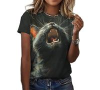 HuazomeeHZM 3D Impreso Lindo Gato Animal Camiseta para Las Mujeres Divertido Gato patrón de Verano Harajuku Cuello Redondo Flojo Tops de Manga Corta