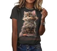 HuazomeeHZM 3D Impreso Lindo Gato Animal Camiseta para Las Mujeres Divertido Gato patrón de Verano Harajuku Cuello Redondo Flojo Tops de Manga Corta