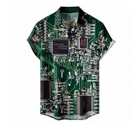 HuazomeeHZM Camisas para Hombre con Estampado 3D de Chips electrónicos Blusas de Estilo Vintage con diseño de Placa Base Camisetas de Manga Corta con Botones para Ingenieros