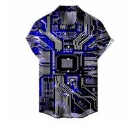 HuazomeeHZM Camisas para Hombre con Estampado 3D de Chips electrónicos Blusas de Estilo Vintage con diseño de Placa Base Camisetas de Manga Corta con Botones para Ingenieros