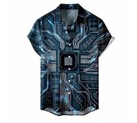 HuazomeeHZM Camisas para Hombre con Estampado 3D de Chips electrónicos Blusas de Estilo Vintage con diseño de Placa Base Camisetas de Manga Corta con Botones para Ingenieros