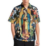 HuazomeeHZM Camisas para Hombre Impresas en 3D de Nuestra Señora de Guadalupe Blusas y Tops con Estampados de Flores de Colores María Dios y Jesús