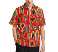 HuazomeeHZM Camisas para Hombre Impresas en 3D de Nuestra Señora de Guadalupe Blusas y Tops con Estampados de Flores de Colores María Dios y Jesús